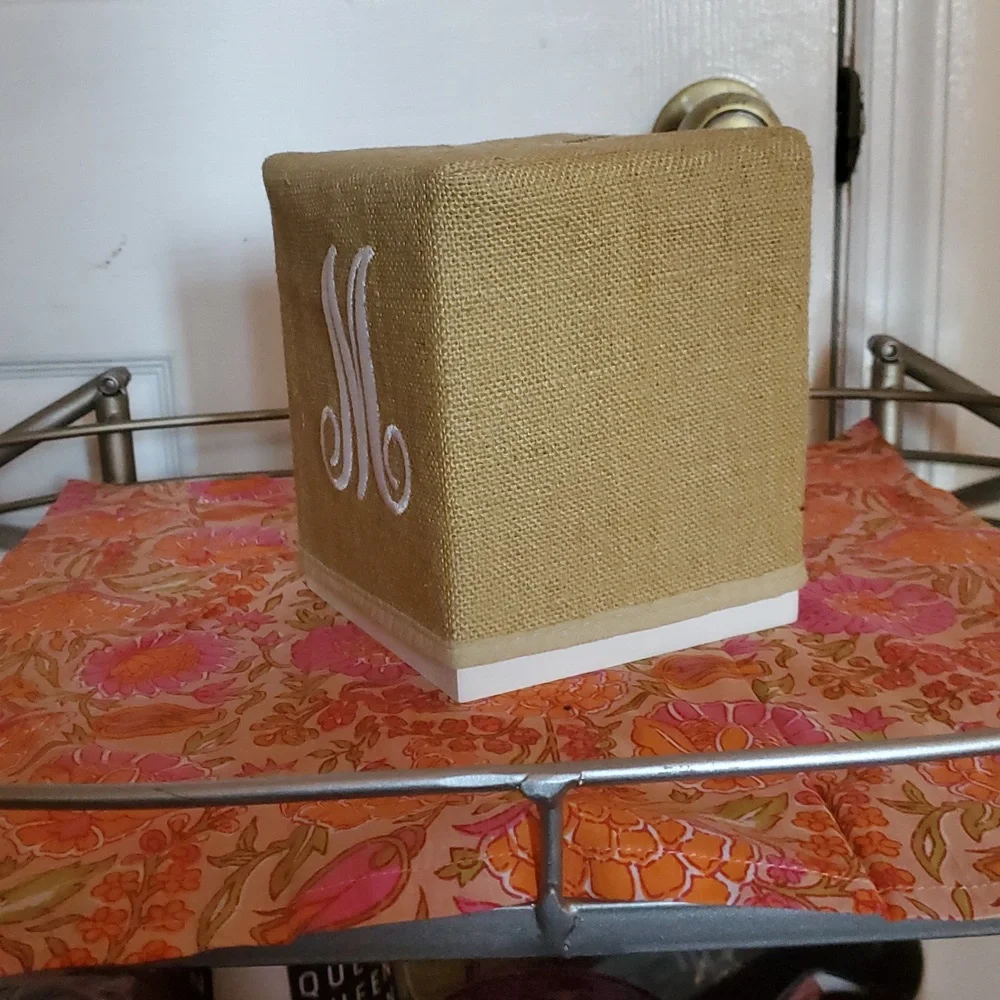 Monogrammed Tan Burlap Tissue Box & Cover